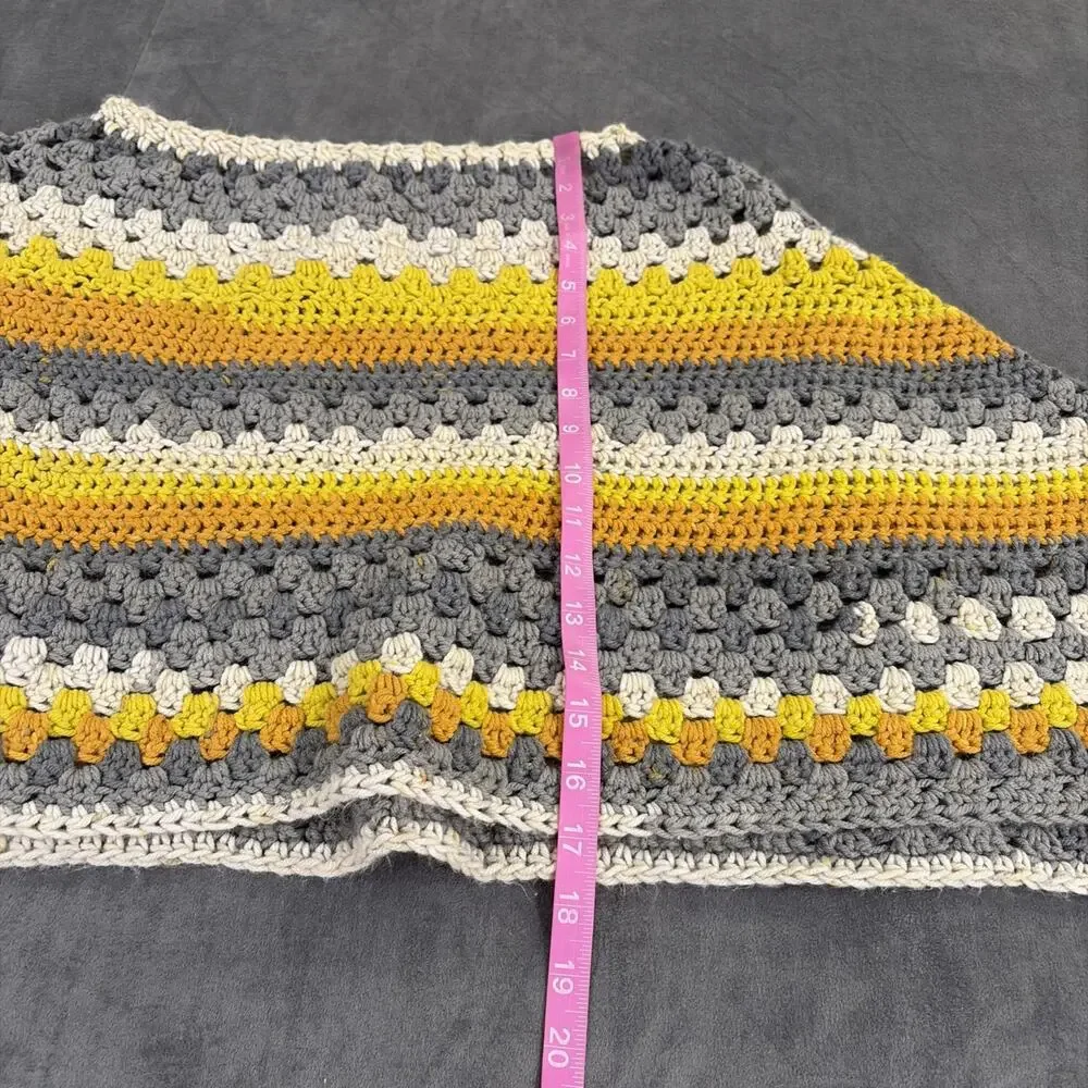 Handmade Crochet Poncho Retro Boho Festival Hippie Groovy No Size Grey Yellow